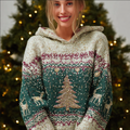 Comstylish Christmas Atmosphere Woman's Hooded Knitted Sweater