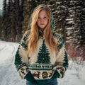 Comstylish Women's Vintage Christmas Tree Cozy Knit Hooded Sweater