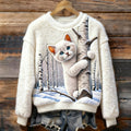 Christmas Cat Art Women's Cozy Plush Sweater