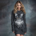 Women's Cute Cat With Rose Art Cozy Knit Mini Sweater Dress elevenforest
