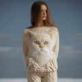 Comstylish Cute Cat Face Embroidered Soft Cozy Knit Sweater