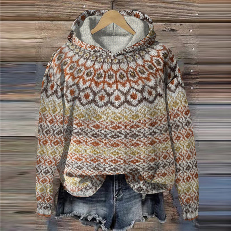 Vintage Geometric Jacquard Hooded Sweater elevenforest
