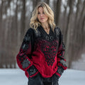 Women's Vintage Heart Art V Neck Cozy Knit Sweater elevenforest