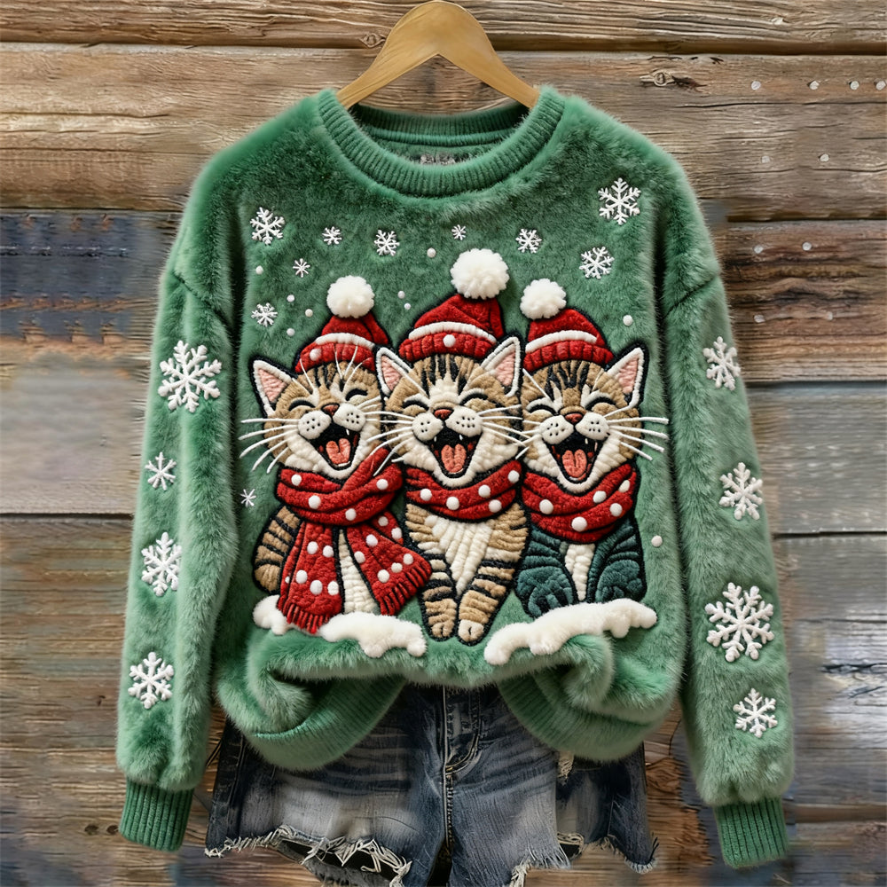 Christmas Cats Women's Cozy Plush Sweater artswardrobe
