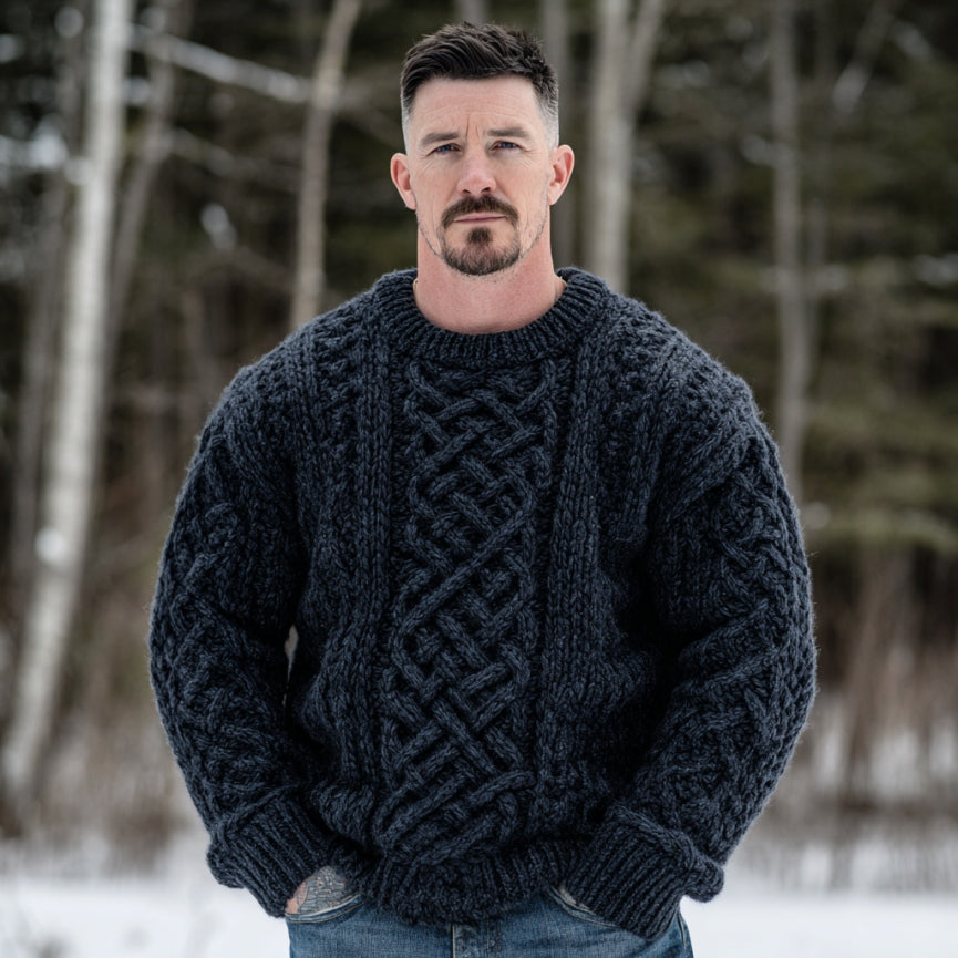 Men's Vintage Fairman Island Jacquard Thick Warm Crew Neck Sweater artswardrobe