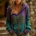 Women's Vintage Viking Tree Of Life Gradient Knit Jacquard Zipper Sweater artswardrobe