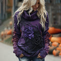 Vintage Halloween Black And Purple Rose Art Cozy Knit Turtleneck Sweater artswardrobe