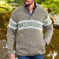Retro Warm Knitted Contrast Jacquard Iceland Half Zip Collar Sweater elevenforest