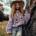 Comstylish Women's Vintage Floral Cozy Turtleneck Sweater