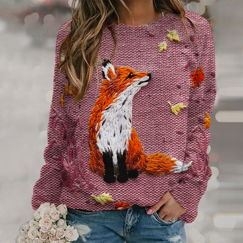 Fall Fox Autumn Art Print Knitted Pullover Sweater artswardrobe