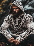 Men's Wolf Inspired Viking Runes Chunky Hooded Sweater elevenforest