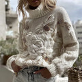 Women's Rose And Bee Knitted Warm Turtleneck Sweater artswardrobe