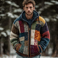 Men's Geometric Block Patchwork Color Knitted Zipper Hooded Sweater artswardrobe