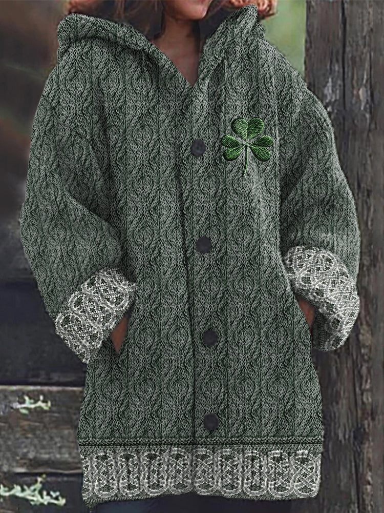 Women's Irish Celtic Knot Jacquard Hooded Sweater artswardrobe