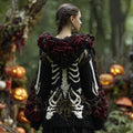 Comstylish Women's Vintage Rose And Skull Pattern Knit Hooded Sweater