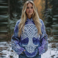 Viking Style Tree Of Life Blue Tie Dye Hooded Sweater artswardrobe