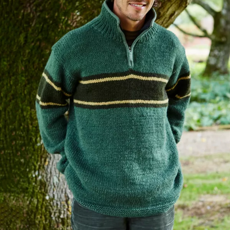 Vintage Contrast Knitted Jacquard Iceland Half-Zip Neck Sweater elevenforest