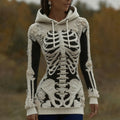 Women's Halloween Skeleton Bones With Roses Art Knitted Warm Hooded Sweater artswardrobe