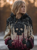 Comstylish Vintage Skull Flower Bead Thick Needle Hooded Sweater