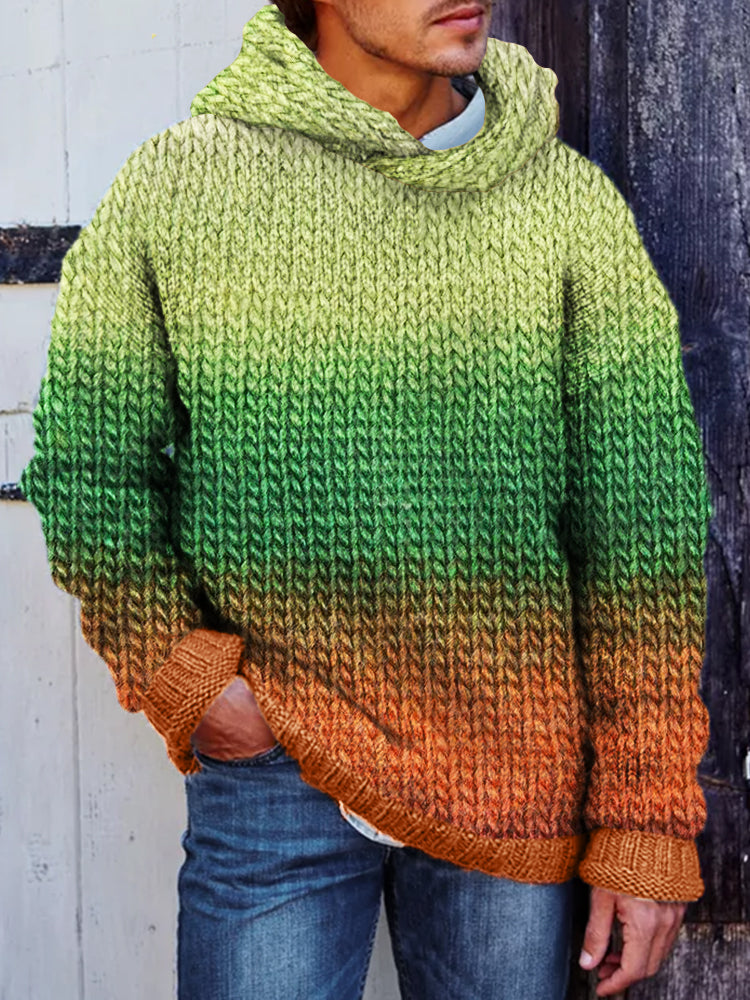 Men's Irish Gradient Chunky Cozy Knit Hooded Sweater elevenforest