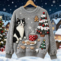 Christmas Cute Felt Cat Art Women's Knit Sweater