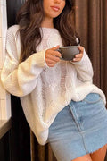 Linda® | Hollow knit crew neck sweater