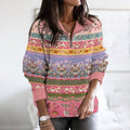 Retro Ethnic Wavy Button Down Cozy Sweater elevenforest