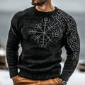 Men's Vintage Viking Vegvisir Pattern Knit Crew Neck Sweater artswardrobe