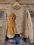 Comstylish Fuzzy Golden Doodle Dog Felt Cozy Knit Sweater