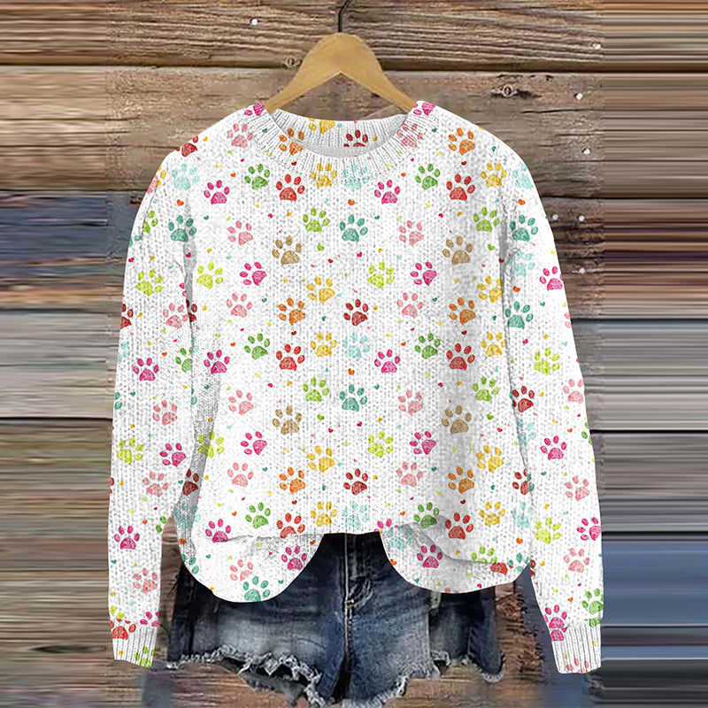 Comstylish Dog Paw Print Knitted Pullover Sweater