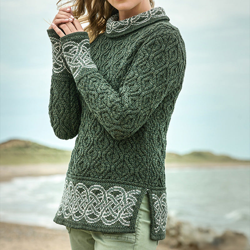 Woman Celtic Jacquard Aran Sweater artswardrobe