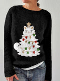 Cute Christmas Cat Tree Graphic Cozy Sweater elevenforest
