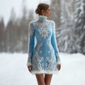Classy Snowflake Pearls Beaded Slim Fit Cozy Sweater Dress artswardrobe
