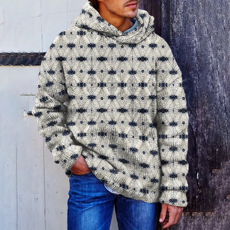 Vintage Men'S Cross Jacquard Knit Hooded Sweater artswardrobe