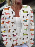 Comstylish Colorful Dachshund Pattern Cozy Knit Sweater