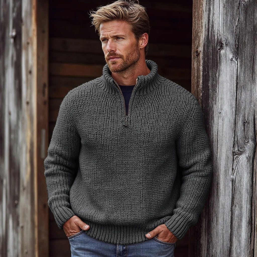 Men's Retro Solid Color Half Zip Collar Sweater elevenforest