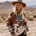 Women's Western Cow Print Cozy Knit Sweater artswardrobe