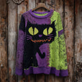 Comstylish Halloween Cute Black Cat Color Blocking Women's Knitted Sweater