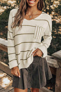 Inés® | Striped sweater with a V-neck and dropped shoulders