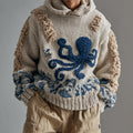 Men's Japanese Octopus Art Knit Hooded Sweater artswardrobe