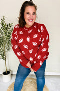 Gisela® | Red football print jacquard knit sweater for game day