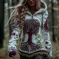 Women's Vintage Viking Celtic Knot Tree Of Life Art Knit Zip-up Hooded Sweater artswardrobe