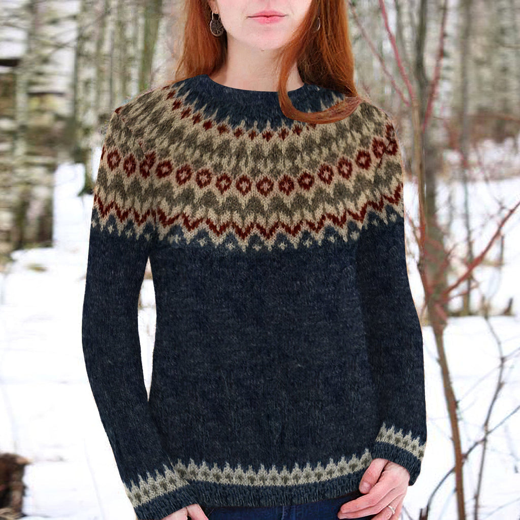 Vintage Fairman Island Print Crew Neck Long Sleeves Sweater elevenforest