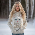 Comstylish Women's Vintage Cat And Roses Art Knitted Warm Cazy Hooded Sweater