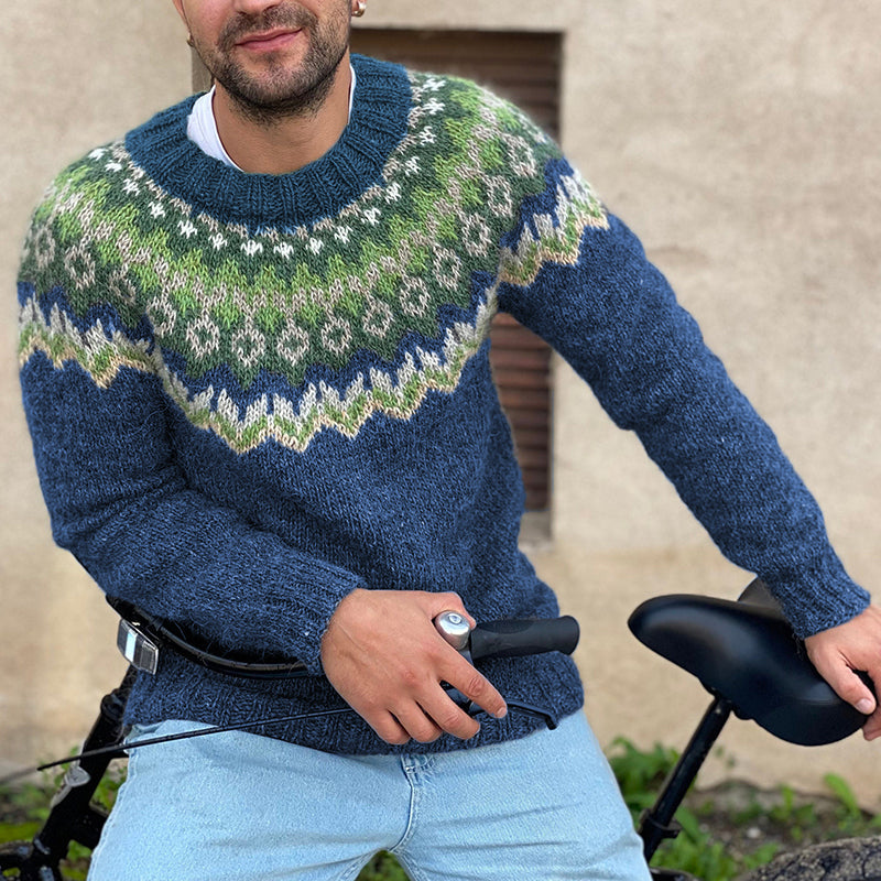 Men'S Vintage Knitted Jacquard Crew Neck Sweater elevenforest