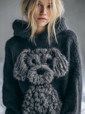 Comstylish Lovely Fuzzy Dog Embroidered Cozy Hooded Sweater