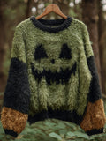 Women's Casual Vintage Halloween Ghost Face Embroidered Sweater artswardrobe