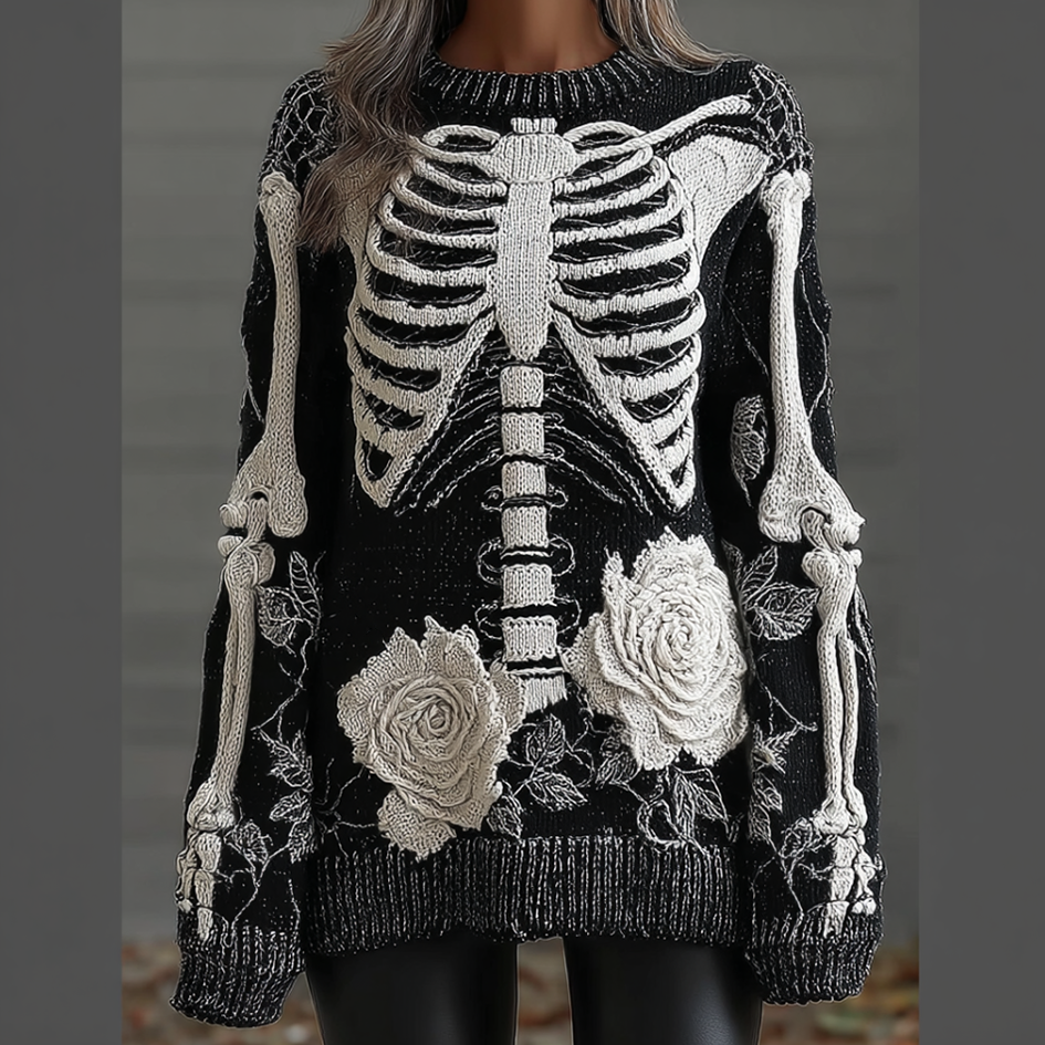 Comstylish Ladies' Halloween Line Art Dark Style Knit Sweater