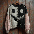 Halloween Spook Faces Contrast Color Stitched Cozy Fuzzy Sweater elevenforest