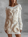 Vintage White Roses Tentacles Cozy Knit Sweater Dress artswardrobe